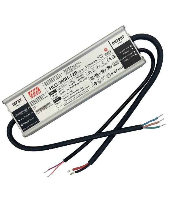 MeanWell HLG-240H-12B Alimentatore Led Driver Dimmerabile IP67 192W 12V 16A Input 220V e 110V