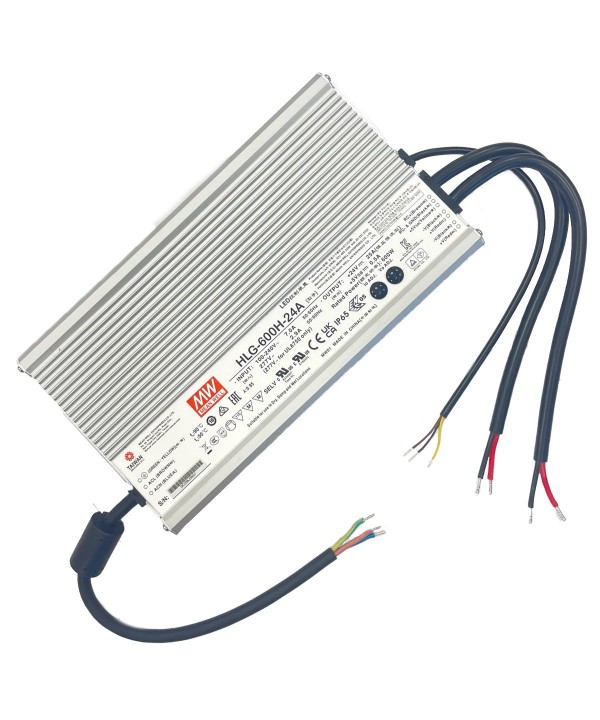 MeanWell HLG-600H-24A Alimentatore Led Driver CV CC IP67 600W 24V 25A Input 220V e 110V