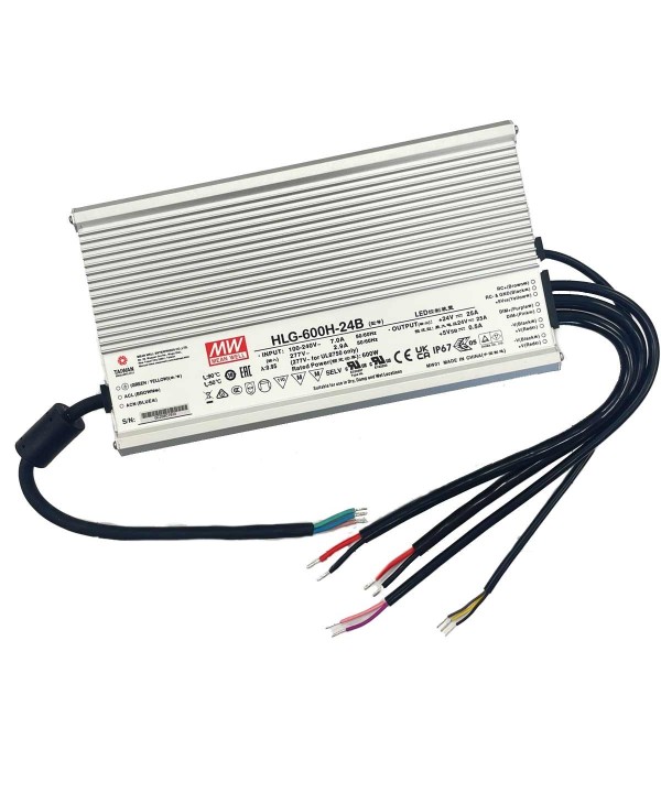 MeanWell HLG-600H-24B Alimentatore Led Driver CV CC IP67 Dimmerabile 600W 24V 25A Input 220V e 110V