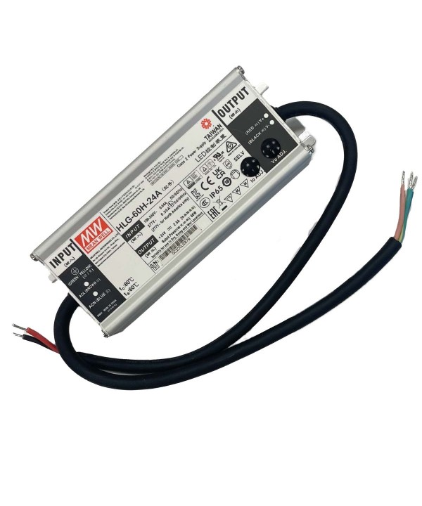MeanWell HLG-60H-24A Alimentatore Led Driver CV CC IP67 60W 24V 2,5A Input 220V e 110V