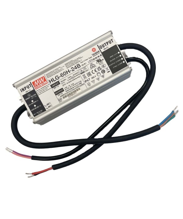 MeanWell HLG-60H-24B Alimentatore Led Driver CV CC IP67 Dimmerabile 60W 24V 2,5A Input 220V e 110V