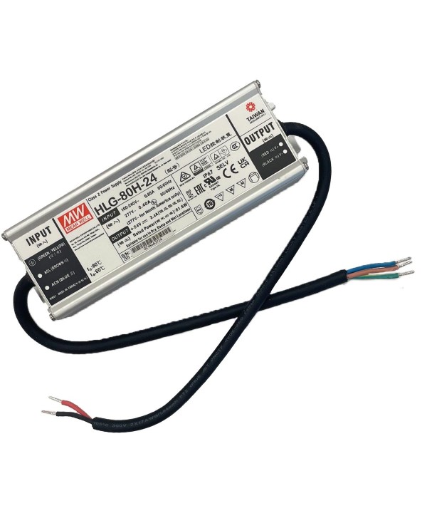 MeanWell HLG-80H-24 Alimentatore Led Driver CV CC IP67 80W 24V 3,4A Input 220V e 110V
