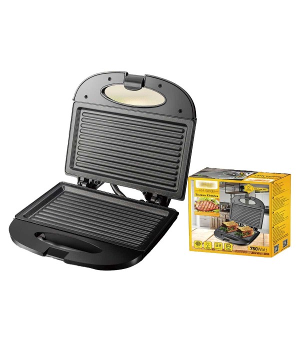 Piastra Tostapane 750W Tostiera Elettrica con Rivestamento Antiaderente Piastra Tosta e Griglia Misura 21x12cm Nero