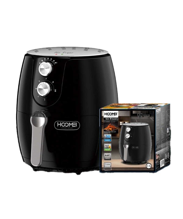 Friggitrice ad Aria 3.5L 1500W Temperatura Max 200gradi con Cestello Rimovibile Antiaderente con Timer 30min Acustico Nero