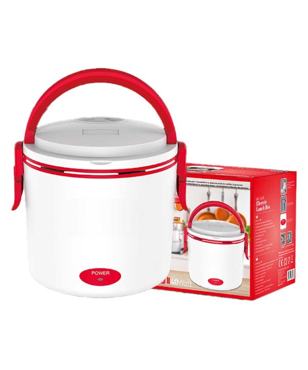 Scaldavivande Elettrico 40W Riscalda Porta Pranzo Lunchbox con 2 Contenitori Plastica 0.5L e Alluminio 0.7L Cavo Staccabile Rosso