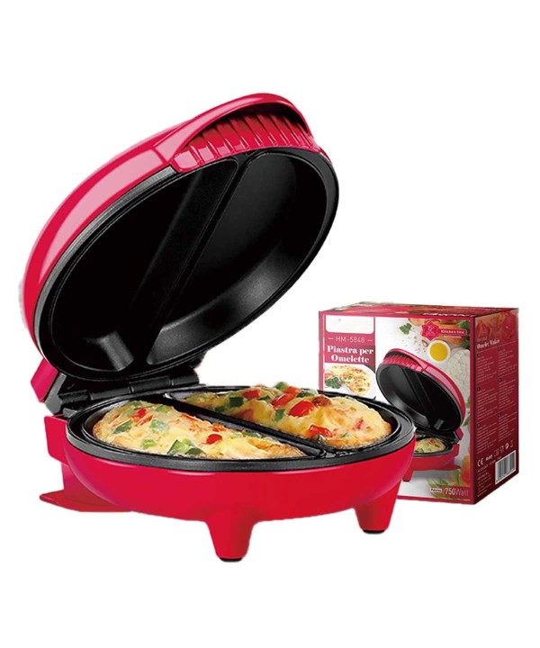 Piastra per Omelette Frittelle 750W Piastra Elettrica per Frittate a 2 Posti con Piastra Antiaderente Termostato Automatico Rosso