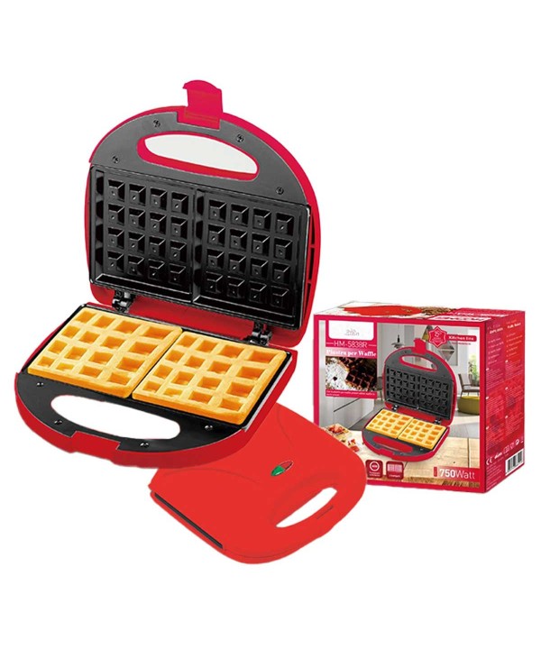 Piastra per Waffle Panini 750W Machina Elettrico Waffle a 2 Posti con Rivestimento Antiaderente Piastra Misura 22.6x12.6cm Rosso