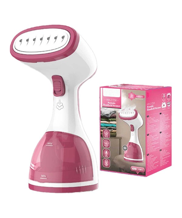 Stiratrice Verticale a Vapore Piastra in Acciaio Inox Riscaldamento Rapido 1200W Con Pulsante a Vapore in Continuo Serbatoio Acqua 260mL Rosa