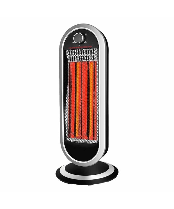 Stufa al Carbonio Oscillante 900W con Potenza Regolabile 2 Livelli con Griglia di Protezione in Metallo Oscillazione Automatico Nero Argento