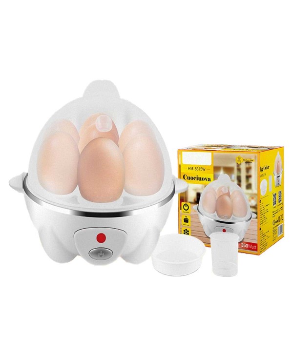 Cuociuova 350W con 7 Posti per Uova Facile da Sbucciare Morbide Medie Dure con Contenitore per Omellete Spegnimento Automatico Bianco
