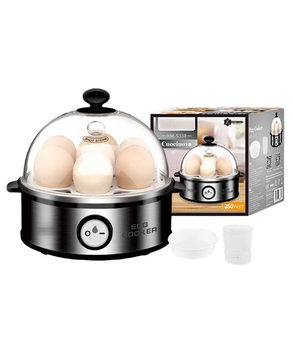 Cuociuova in Alluminio 350W con 7 Posti per Uova Facile da Sbucciare Morbide Medie Dure con Contenitore per Omellete Spegnimento Automatico