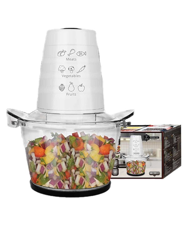 Tritatutto da Cucina Elettrico a Doppia Lame in Acciaio Inox 200W con Vassoio in Vetro Temperato Capacita 1L Bianco