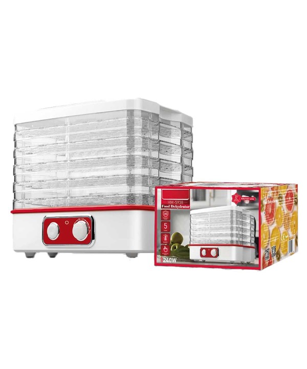 Essiccatore Alimentari da 5 Livelli 240W Deidratatore per Cibo con Temperatura da 30 a 70gradi 33.5x27x27cm
