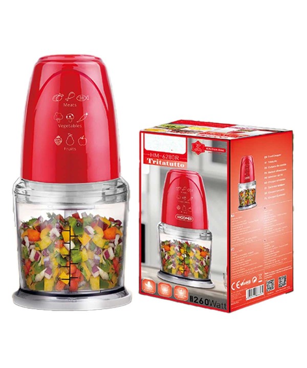 Tritatutto da Cucina Elettrico con Modalita Rapido 260W con Lama in Acciaio Inox Vassoio Capicita Max 500mL Rosso