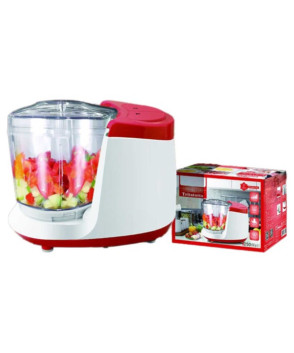 Tritatutto da Cucina Elettrico a Doppia Lame in Acciaio Inox 250W con 2 Velocita Vassoio in Vetro Temperato Capacita 400ml Rosso