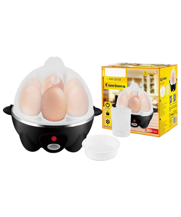 Cuociuova 350W con 7 Posti per Uova Facile da Sbucciare Morbide Medie Dure con Contenitore per Omellete Spegnimento Automatico Nero