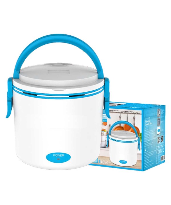 Scaldavivande Elettrico 40W Riscalda Porta Pranzo Lunchbox con 2 Contenitori Plastica 0.5L e Alluminio 0.7L Cavo Staccabile Blu