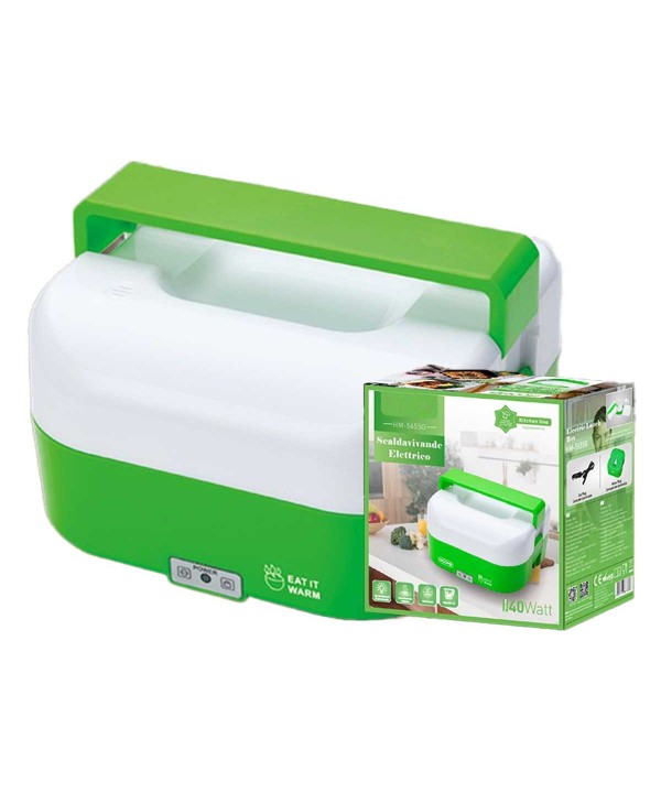 Scaldavivande Elettrico 1.6L 40W Riscalda Porta Pranzo Lunchbox con 4 Posti e 1 per Zuppa Compatibile per Auto e Casa 12V 220V Verde
