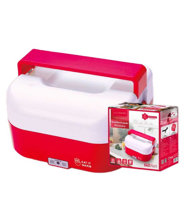 Scaldavivande Elettrico 1.6L 40W Riscalda Porta Pranzo Lunchbox con 4 Posti e 1 per Zuppa Compatibile per Auto e Casa 12V 220V Rosso