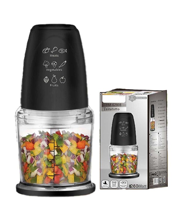 Tritatutto da Cucina Elettrico con Modalita Rapido 260W con Lama in Acciaio Inox Vassoio Capicita Max 500mL Nero