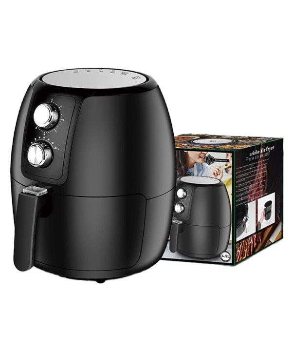 Friggitrice ad Aria 4.5L 1500W Temperatura Max 200gradi con Cestello Rimovibile Antiaderente con Timer 30min Acustico Nero