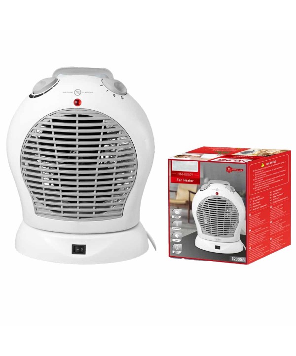 Termoventilatore Elettrico Rotondo Silenzioso con 2 Modalita 1000W 2000W Livelli Regolabile con Autoprotezione Surriscaldamento Bianco