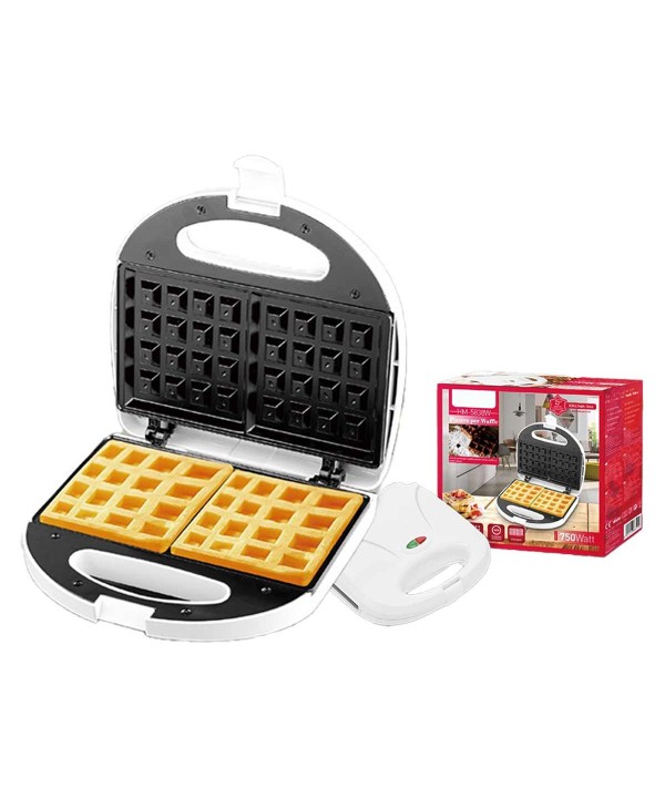 Piastra per Waffle Panini 750W Machina Elettrico Waffle a 2 Posti con Rivestimento Antiaderente Piastra Misura 22.6x12.6cm Bianco