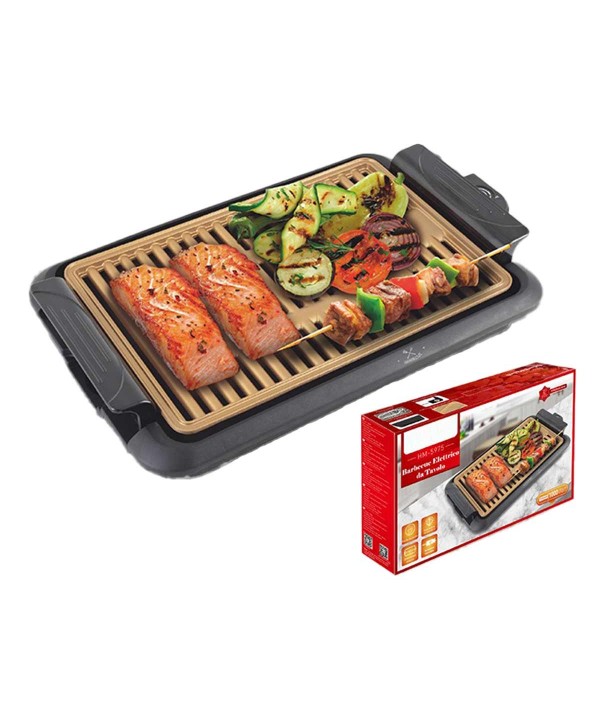 Piastra Grill Elettrica 1000W Rivestimento Antiaderente con Termostato Regolabile e Raccoglitore di Grasso Rimovibile 38.2x25.2cm
