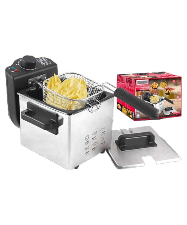 Friggitrice Elettrica 1000W Capacita 1.2L Cestello in Acciaio Inox Alimentare Temperatura Regolabile Max 190gradi per Patatine Fritte Carne Pesce