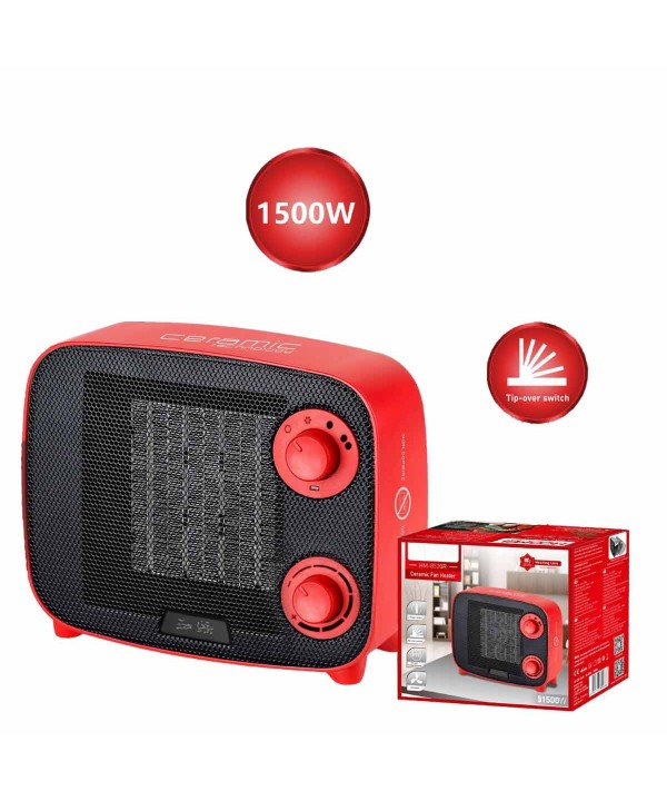 Mini Termoventilatore in Ceramica Potenza Regolabile 750W 1500W con Livelli Regolabile con Autoprotezione Surriscaldamento Rosso