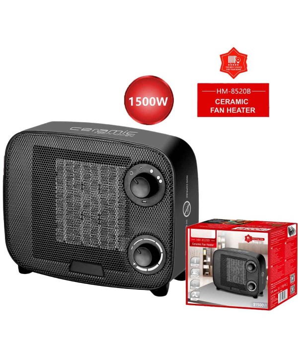 Mini Termoventilatore in Ceramica Potenza Regolabile 750W 1500W con Livelli Regolabile con Autoprotezione Surriscaldamento Nero