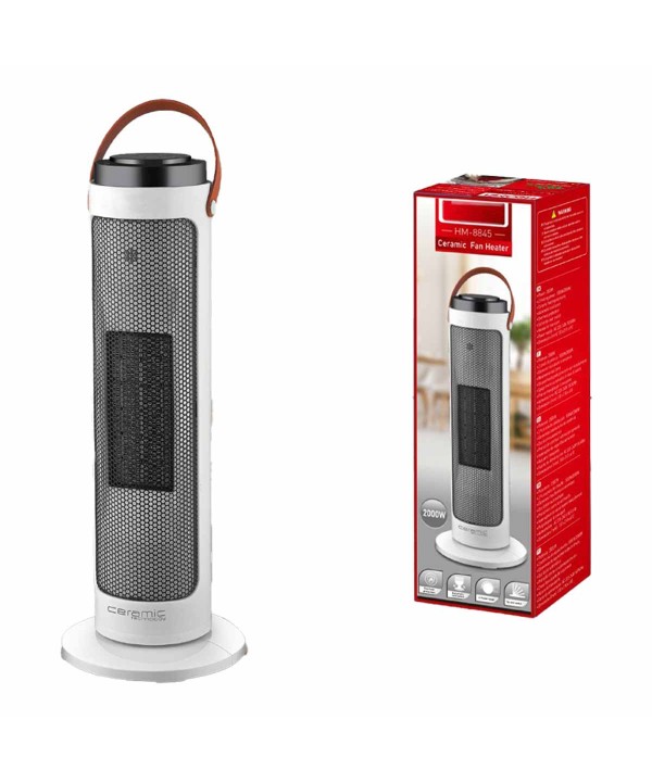 Termoventilatore in Ceramica Oscillante Automatica con Potenza Regolabile 1000W 2000W Autoprotezione Surriscaldamento Bianco 8845