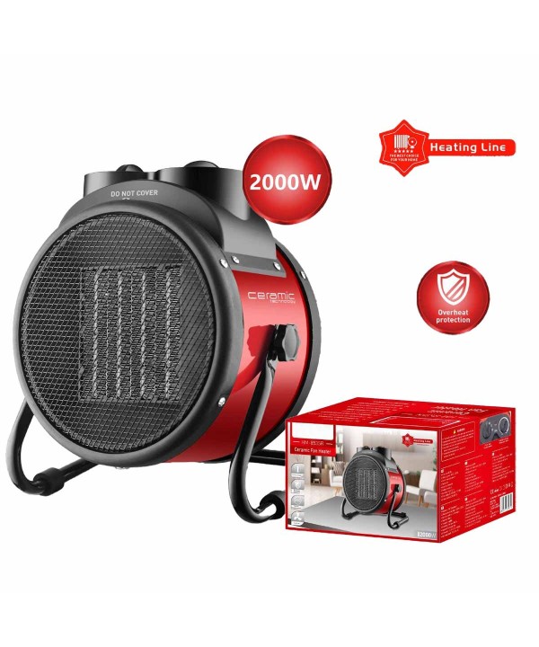 Mini Termoventilatore in Ceramica Potenza Regolabile 1000W 2000W con Livelli Regolabile con Autoprotezione Surriscaldamento Rosso