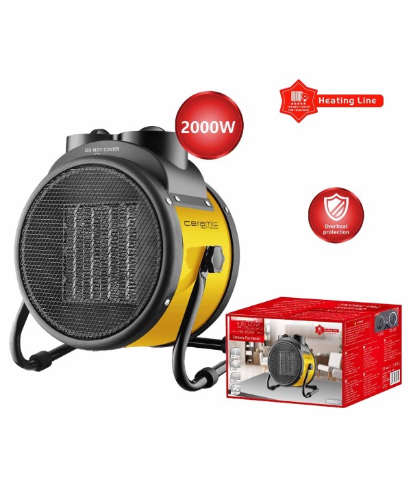 Mini Termoventilatore in Ceramica Potenza Regolabile 1000W 2000W con Livelli Regolabile con Autoprotezione Surriscaldamento Giallo