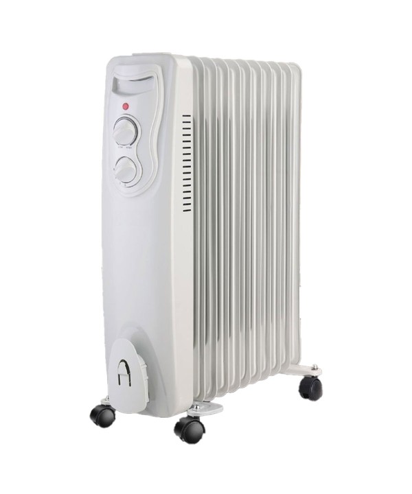 Radiatore ad Olio con 3 Livelli di Riscaldamento 1000W 1500W 2500W con 11 Elementi con Ruote Spostamento con Autoprotezione Bianco