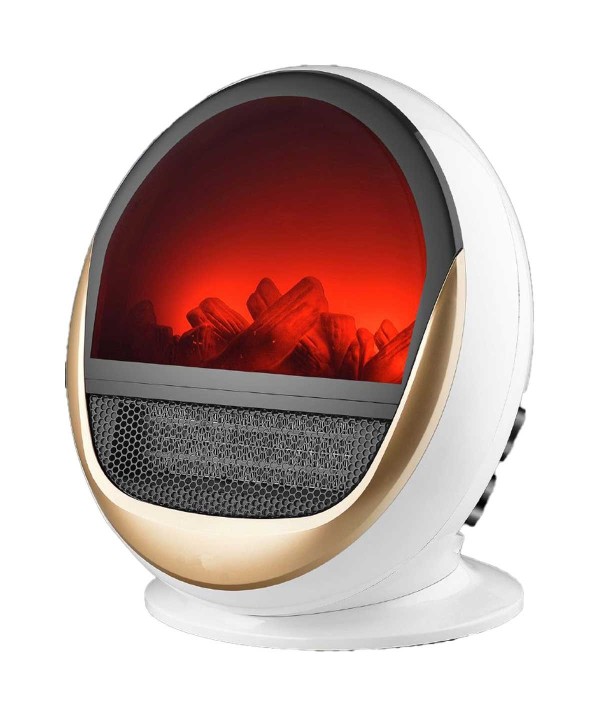 Caminetto Elettrico in Ceramica 750W 1500W con Schermo LED Effetto Fiamma Termocamino Stufa Elettrica Termoventilatore Bianco Oro