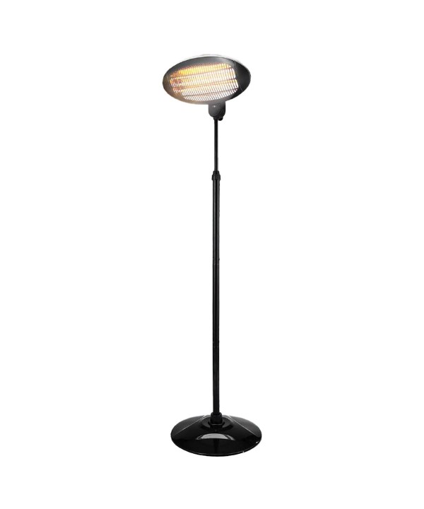 Stufa Elettrica da Esterno IP34 650W 1350W 2000W con 3 Elementi Quarzo per Riscaldamento Rapido Altezza Regolabile Max 2m Nero