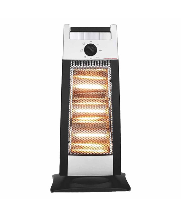 Stufa Alogena Oscillante 400W 800W 1200W con 3 Lampade Alogena per Riscaldamento Rapido con Griglia di Protezione in Metallo Nero