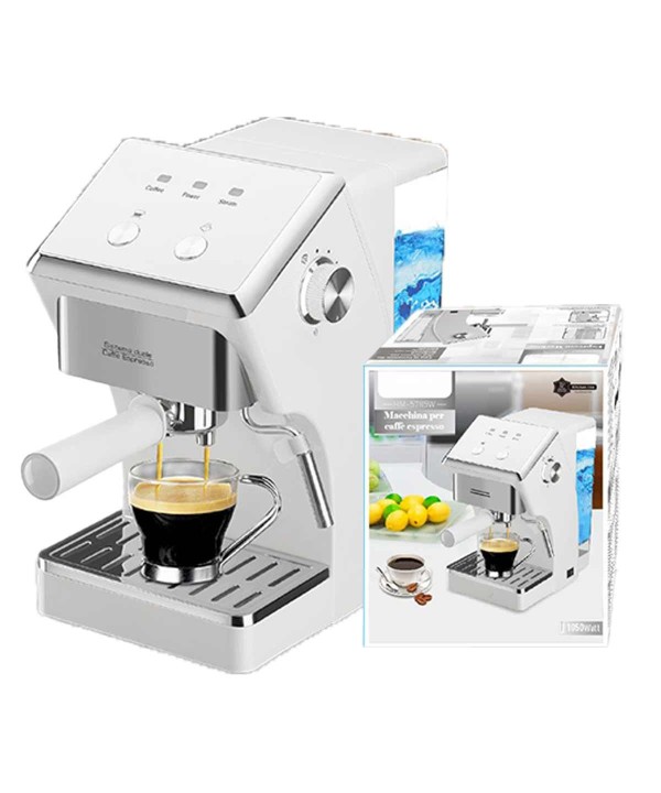 Macchina da Caffe Espresso e Cappuccino 1050W Doppio Bracio con Piano Scaldatazze Funzione Schiuma Latte 1.6L Serbatoio d'Acqua Rimovibile