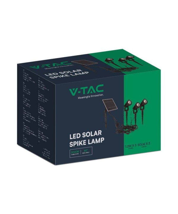 Faretti LED da Giardino 3*1.2W con Picchetto e Pannello Solare Colore Nero 3000K IP65 SKU-20489