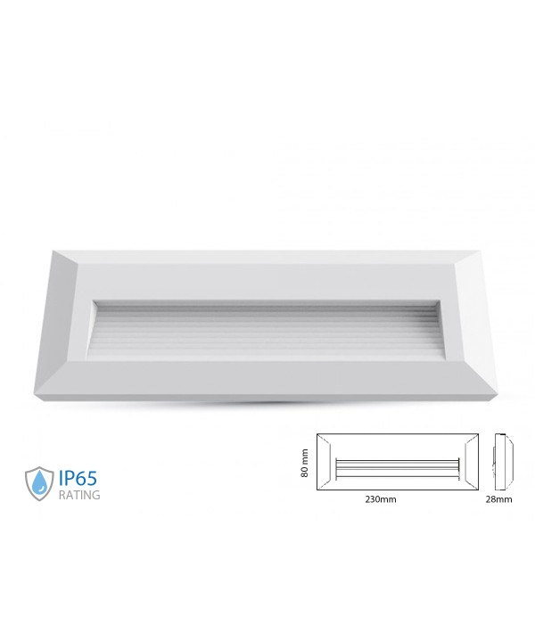 Faretto Luci Led Segnapasso Rettangolare Carcassa Bianca 3W Neutro 4000K IP65 Montaggio a Plafone SKU-211326