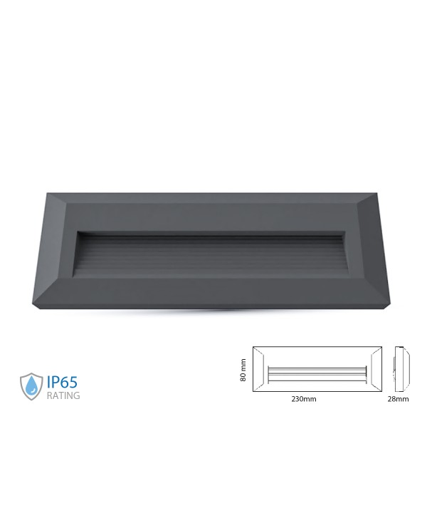 Faretto Luci Led Segnapasso Rettangolare Carcassa Nera 3W Neutro 4000K IP65 Montaggio a Plafone SKU-1328