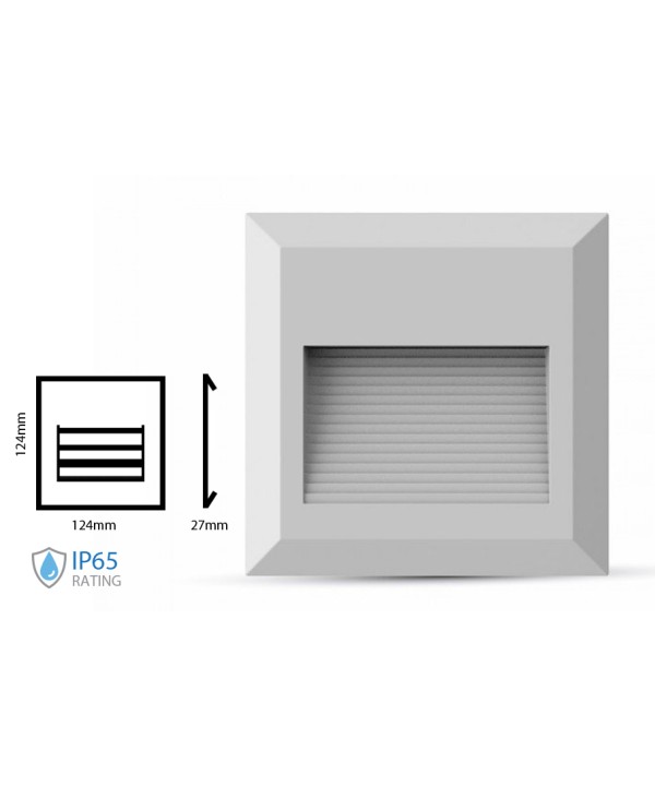 Faretto Luci Led Segnapasso Quadrata Carcassa Bianca 2W Bianco Neutro IP65 Montaggio a Plafone SKU-1320