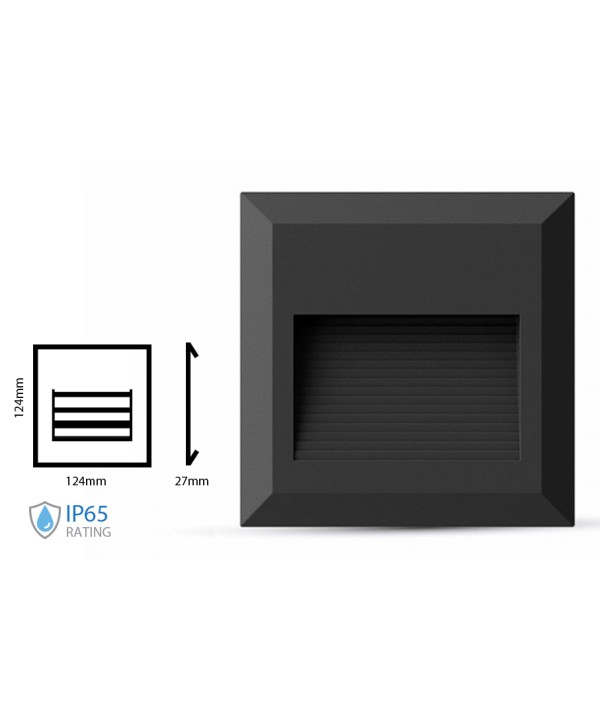 Faretto Luci Led Segnapasso Quadrata Carcassa Nera 2W Bianco Neutro IP65 Montaggio a Plafone SKU-1322