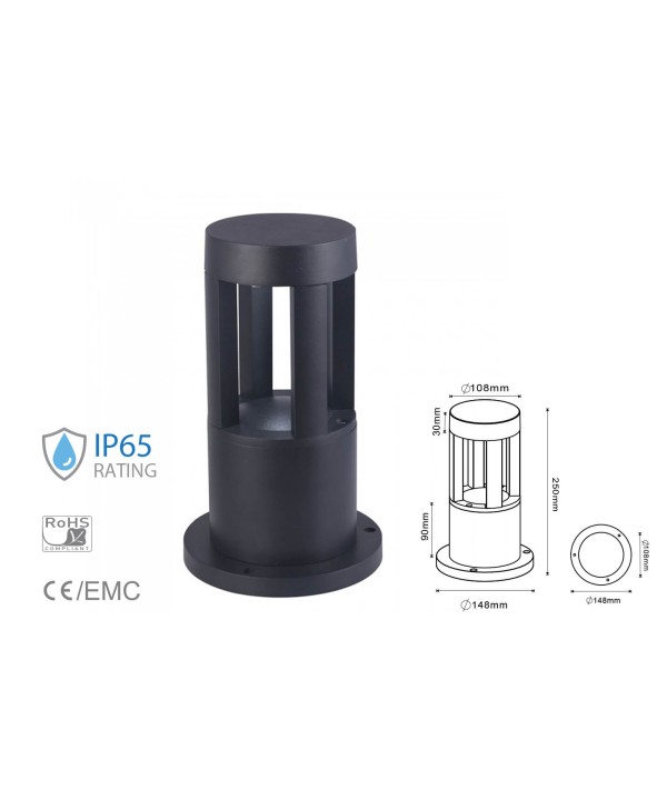 Lampada Led Da Terra 10W Per Giardino Altezza 250mm Freddo 6400K Carcassa Nera Esterno IP65 SKU-8324