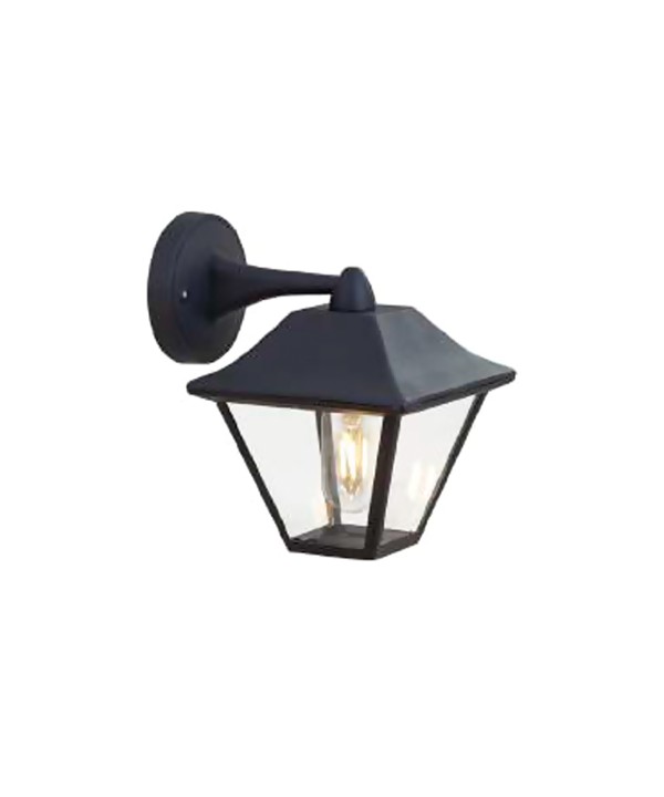 Lampada da Muro a Lanterna Giardino in Vetro Attacco E27 Colore Nero Opaco IP44 Classica SKU-8686