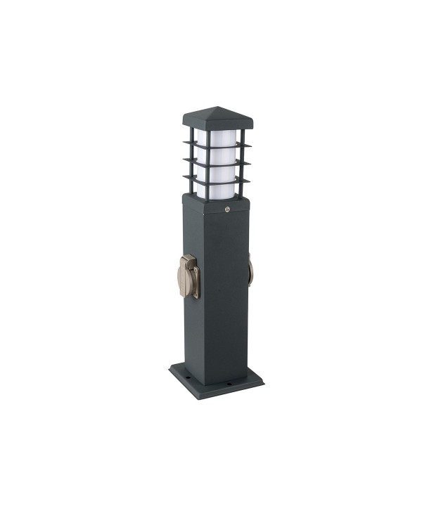 Lampada Da Terra Attacco E27 + Multipresa a Colonna 2 Prese Schuko 16A 455mm IP44 Acciaio Inossidabile Per Giardino SKU-8822