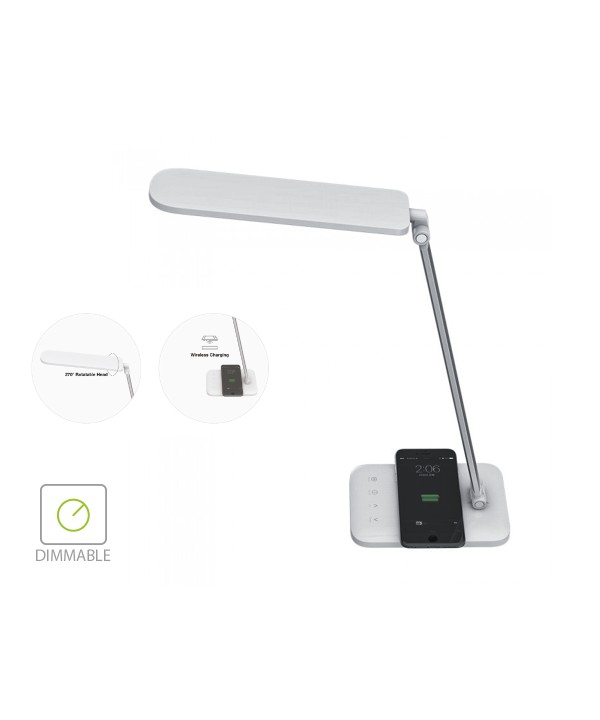 Lampada Led Da Tavola 16W Con Caricatore Wireless QI Per Smartphone Dimmerabile CCT Cambia Colore 3 In 1 Corpo Bianco SKU-8519