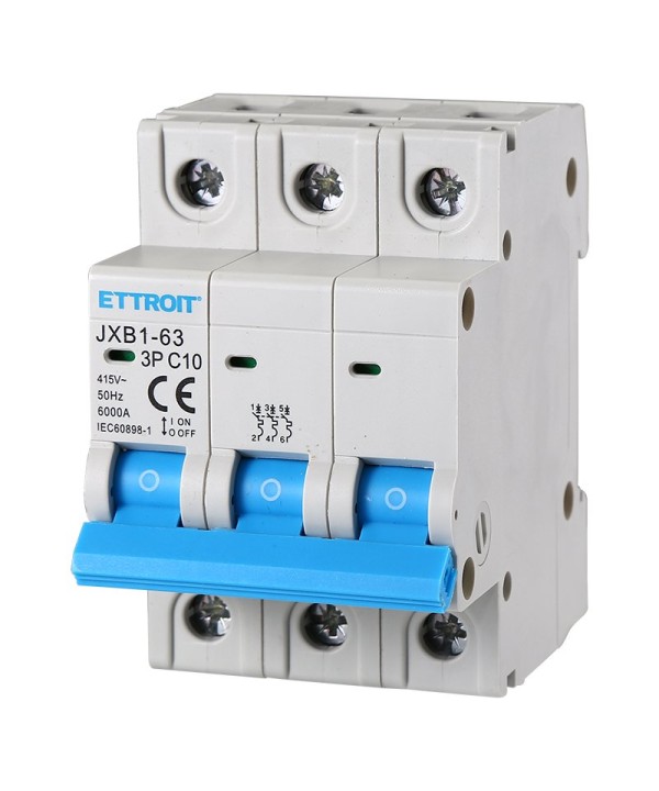 ETTROIT Interruttore Magnetotermico Automatico 3P 10A 6000A 220V 380V Salvavita Stotz Occupa 3 Moduli DIN