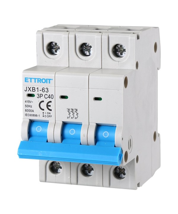 ETTROIT Interruttore Magnetotermico Automatico 3P 40A 6000A 220V 380V Salvavita Stotz Occupa 3 Moduli DIN